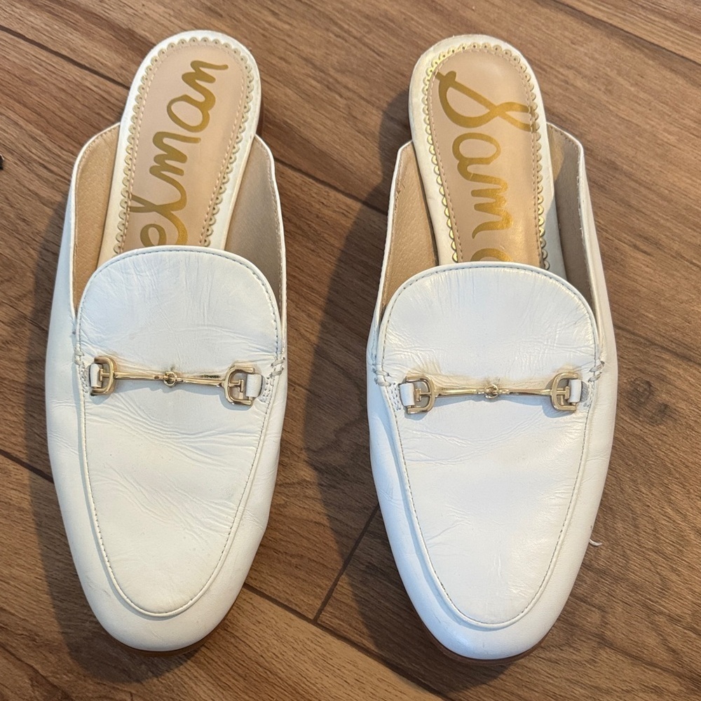 Sam Edelman Cream Loafers with Gold Accents